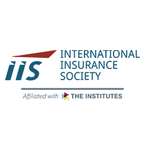 the international insurance society logo. Their name is written in blue and their logo has a red stripe