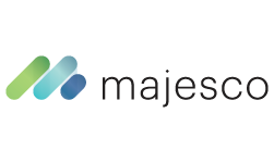 the majesco logo that reads "majesco" in thin black text. Next to the text there is a stylized m in light green, green-blue and navy