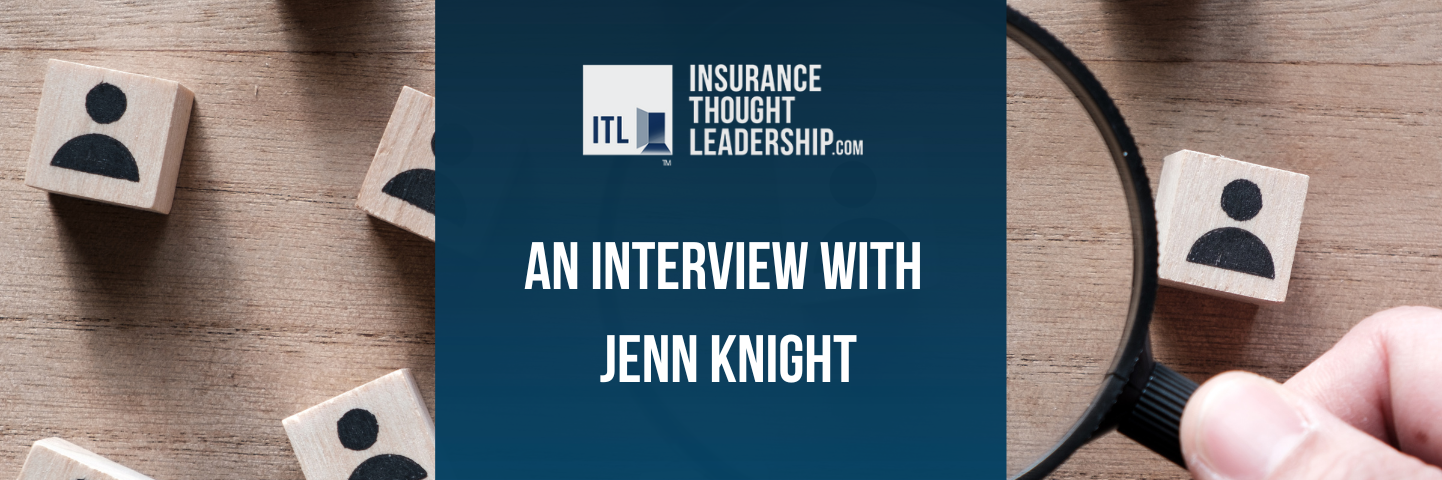 a graphic featuring Jenn Knight's headshot with a blue background and white lettering on the left that reads "ITL FOCUS: An Interview with Jenn Knight" 