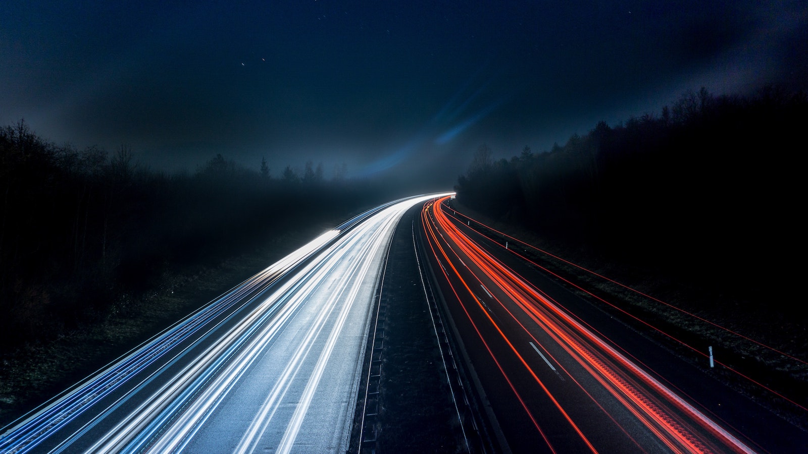 Long exposure of car lights on a highway at night