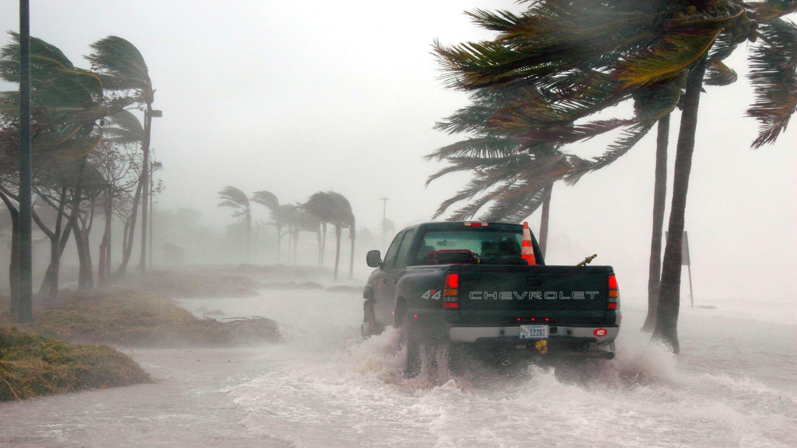 Truck in hurricane