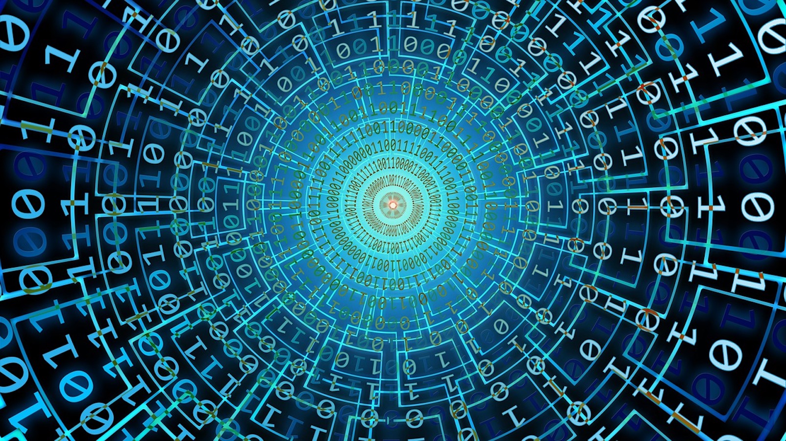 Cyber security image showing a spiral of binary numbers