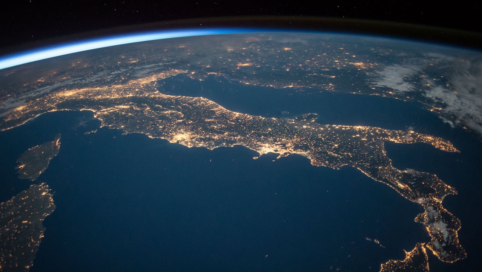 Overhead view of Earth with lights