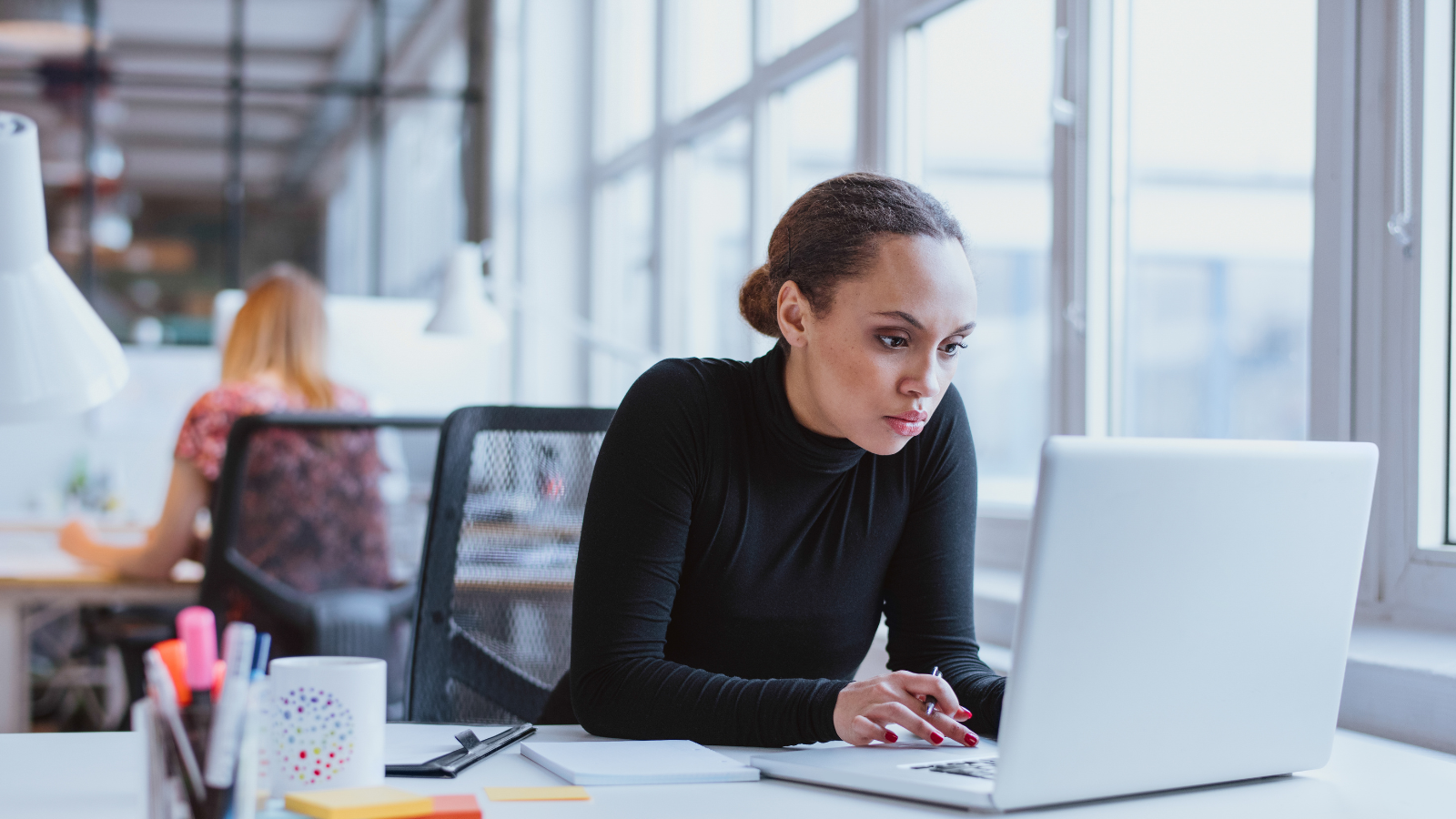 Woman working on laptop