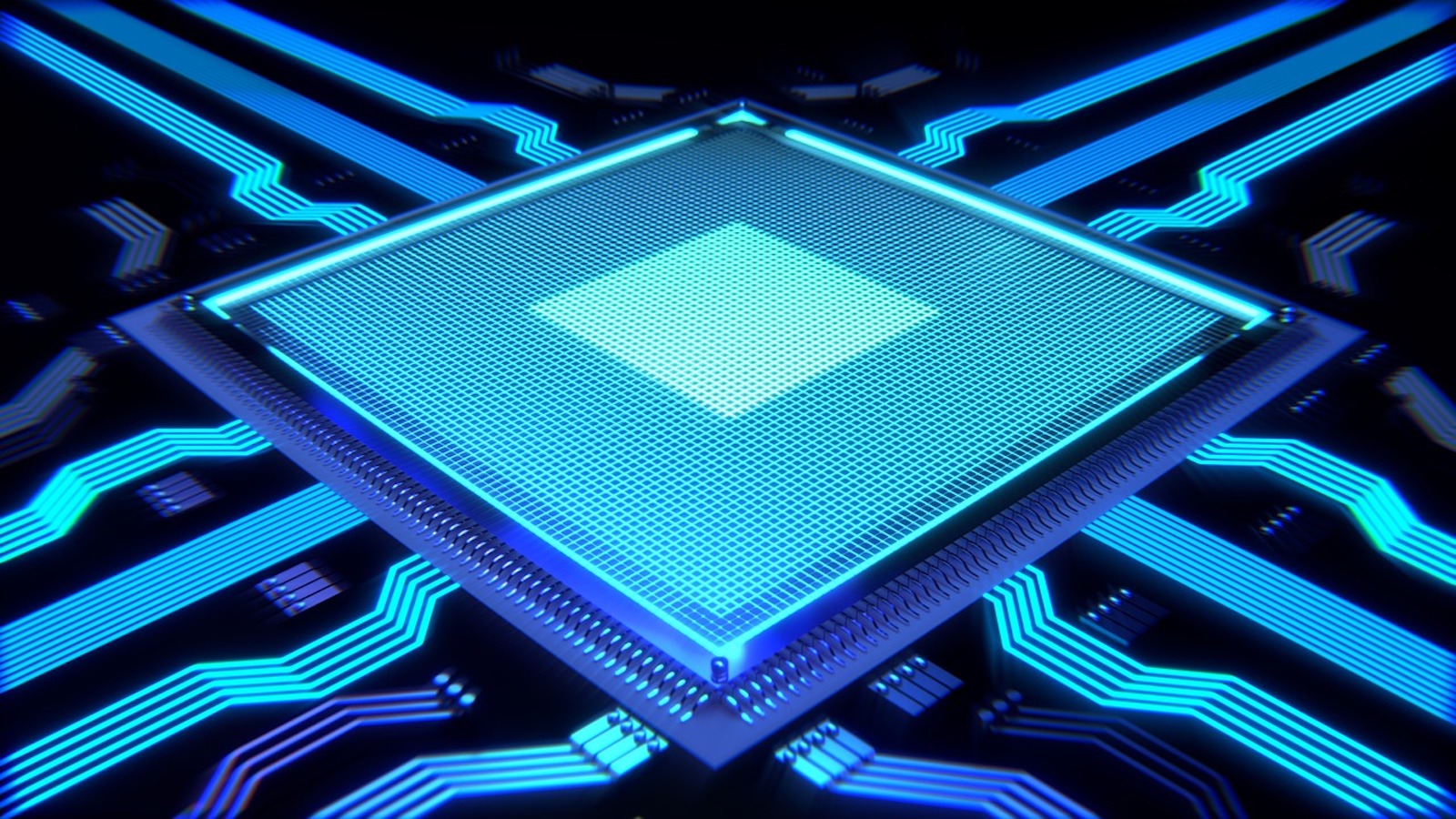CPU comptuer processer close-up photo in blue