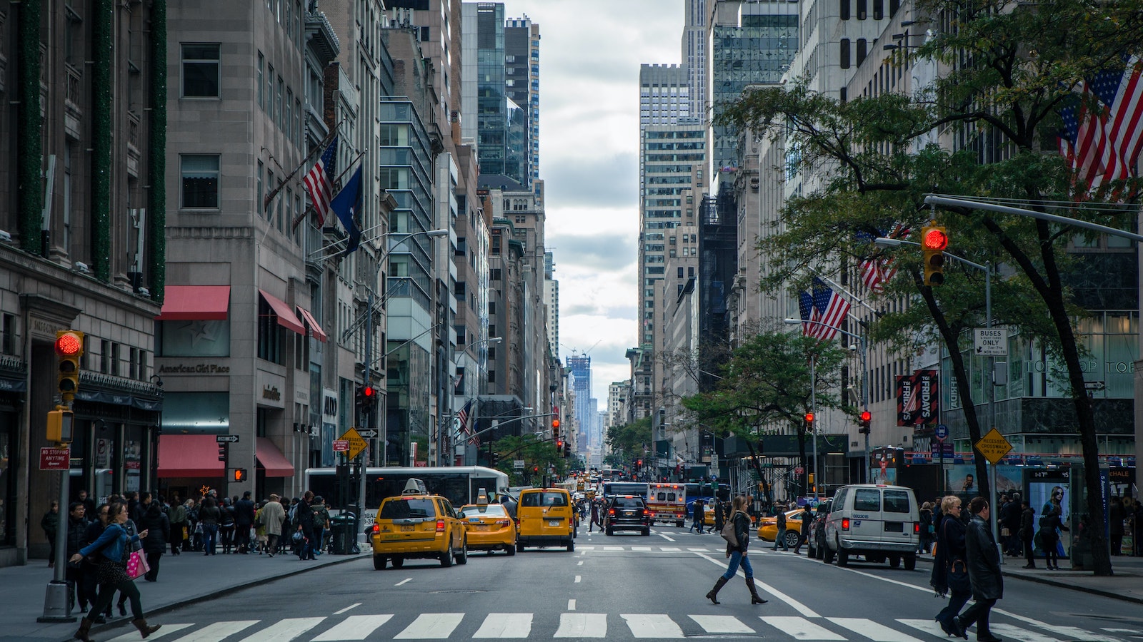 Street view of a city with crosswalk