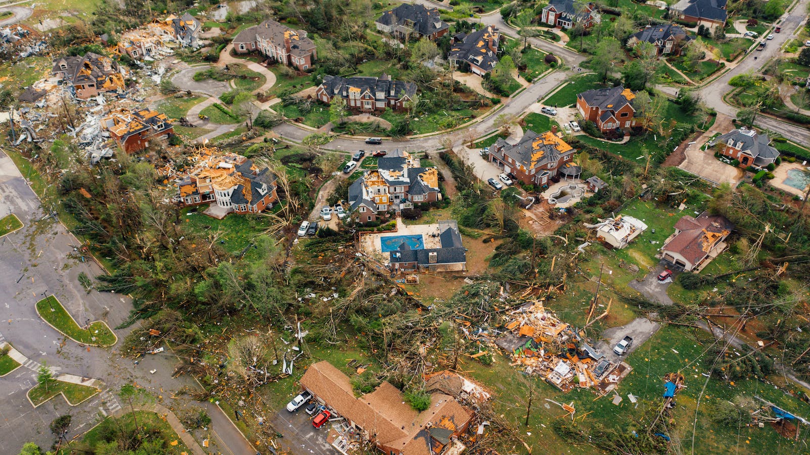 Dramatic view of village houses damaged by natural disaster