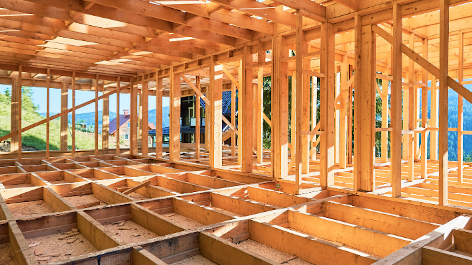 Wide angle shot of wooden construction