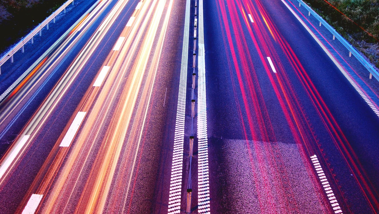 Long exposure of car lights on a road