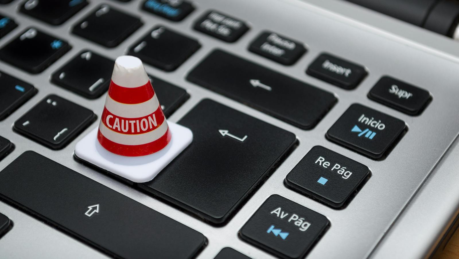 Caution cone on a keyboard