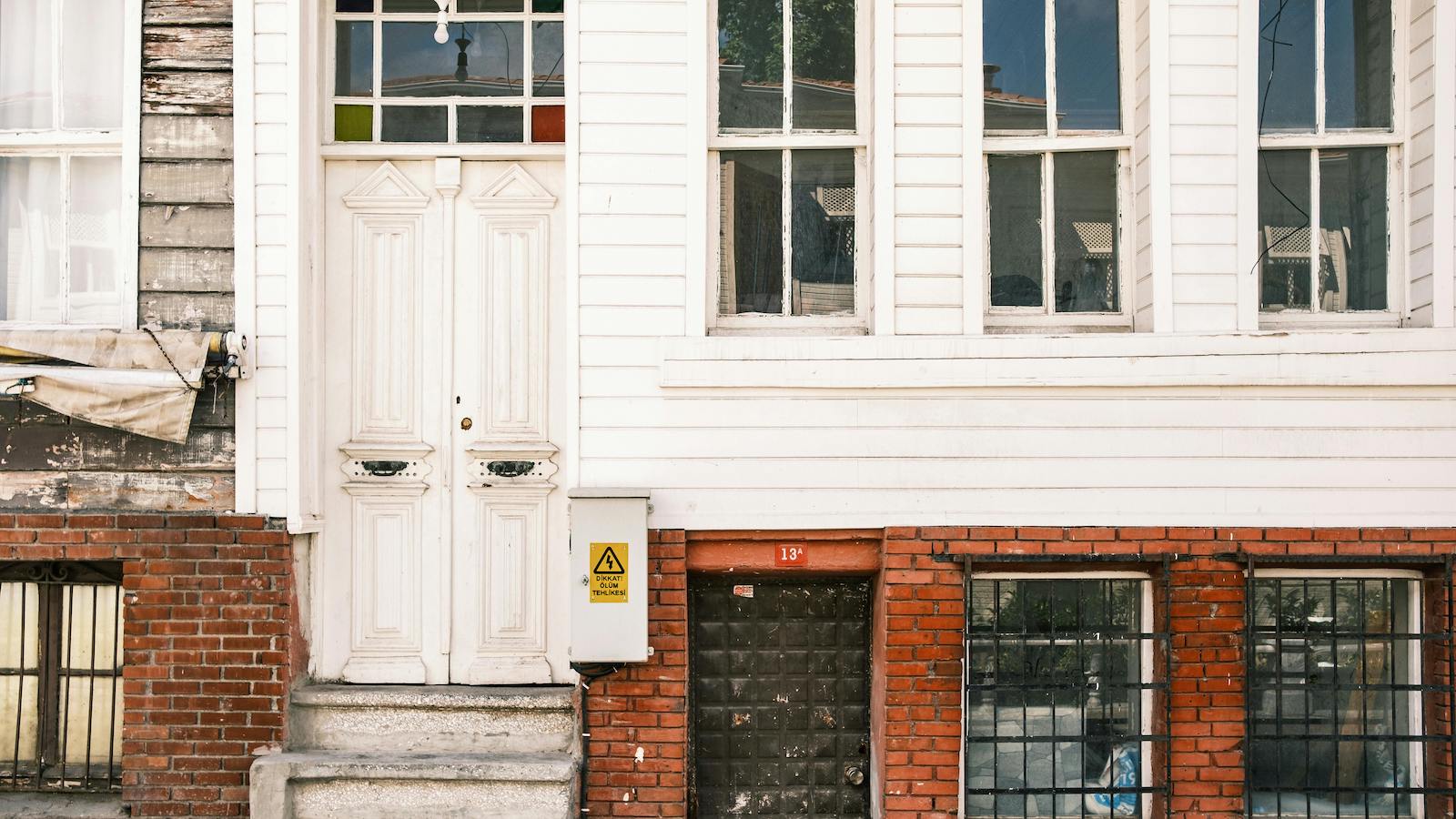Charming Vintage Building Facade with Brick and Wood