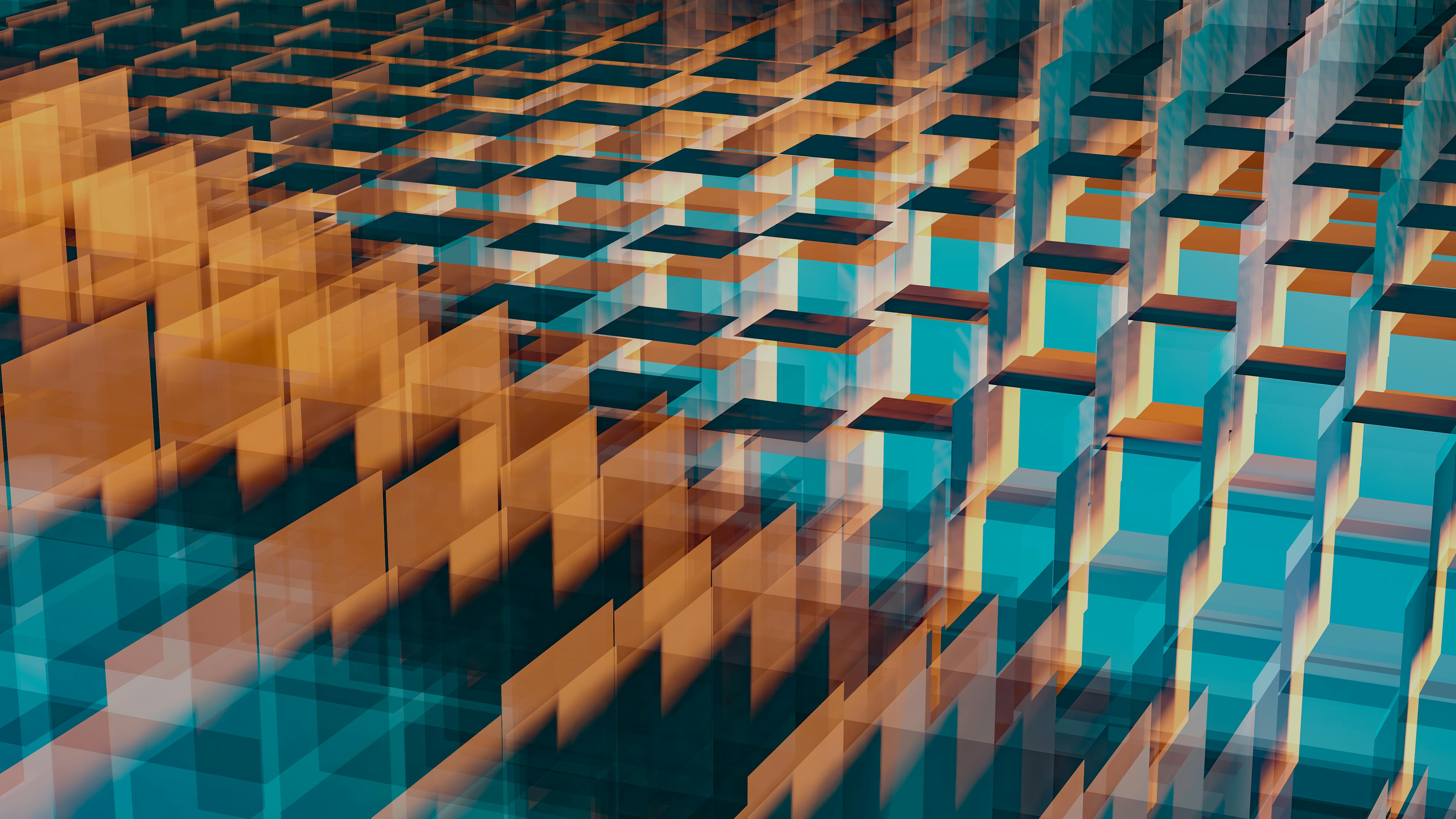 3D image of square blocks in turquoise and orange 