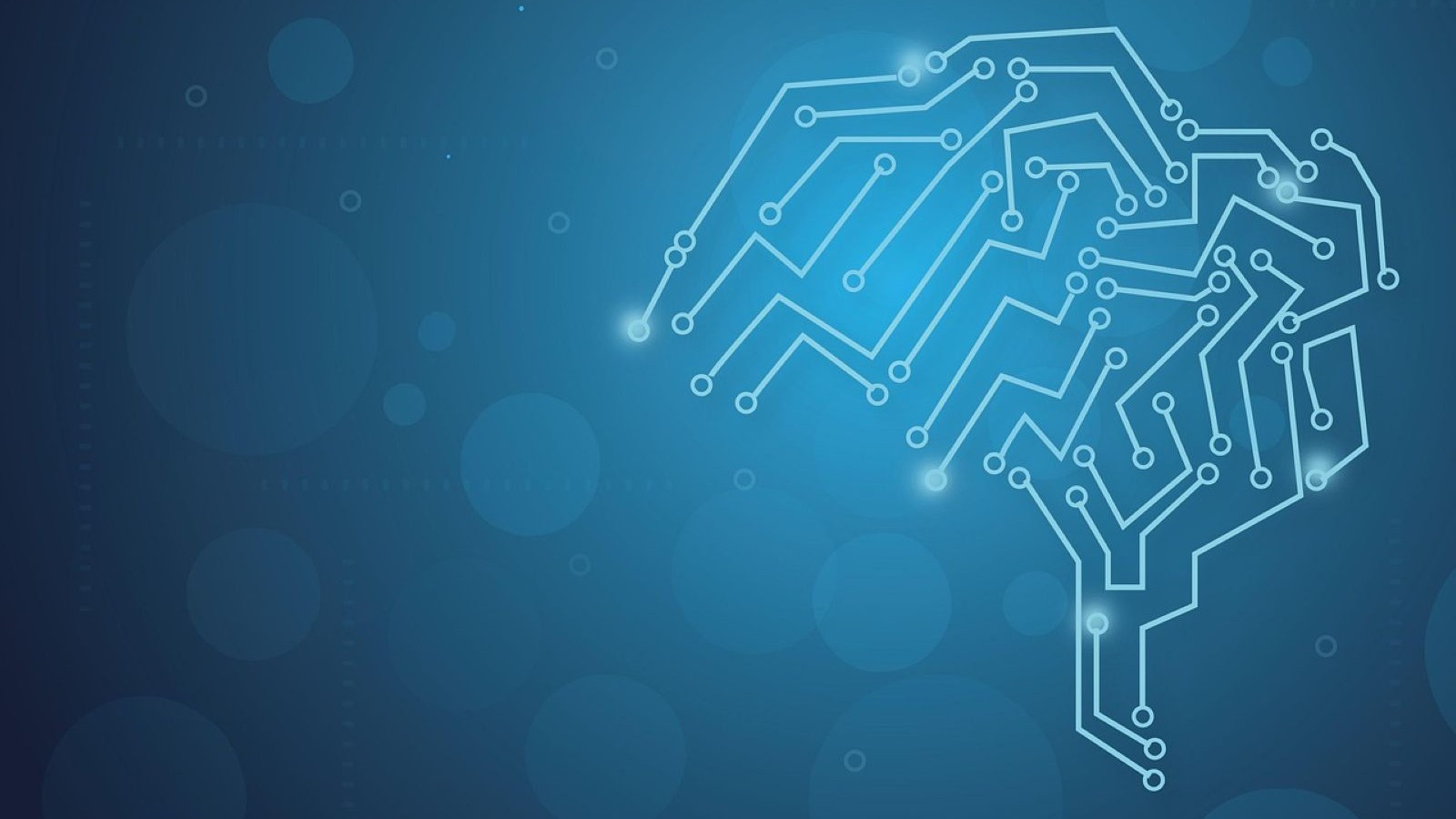 Outline image of a brain in light blue against a darker blue gradient background