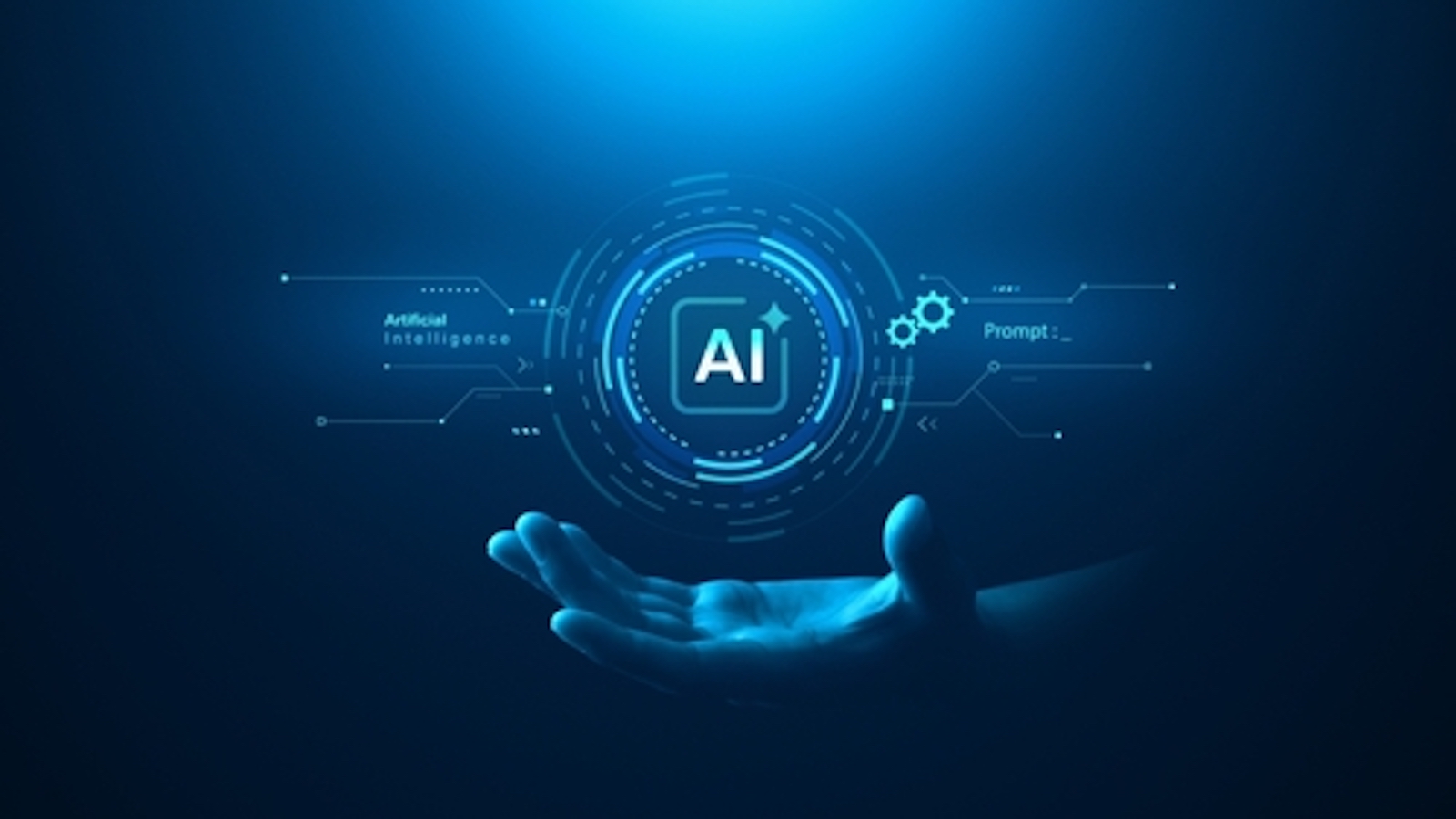 Hand under Application Logo with text "AI"