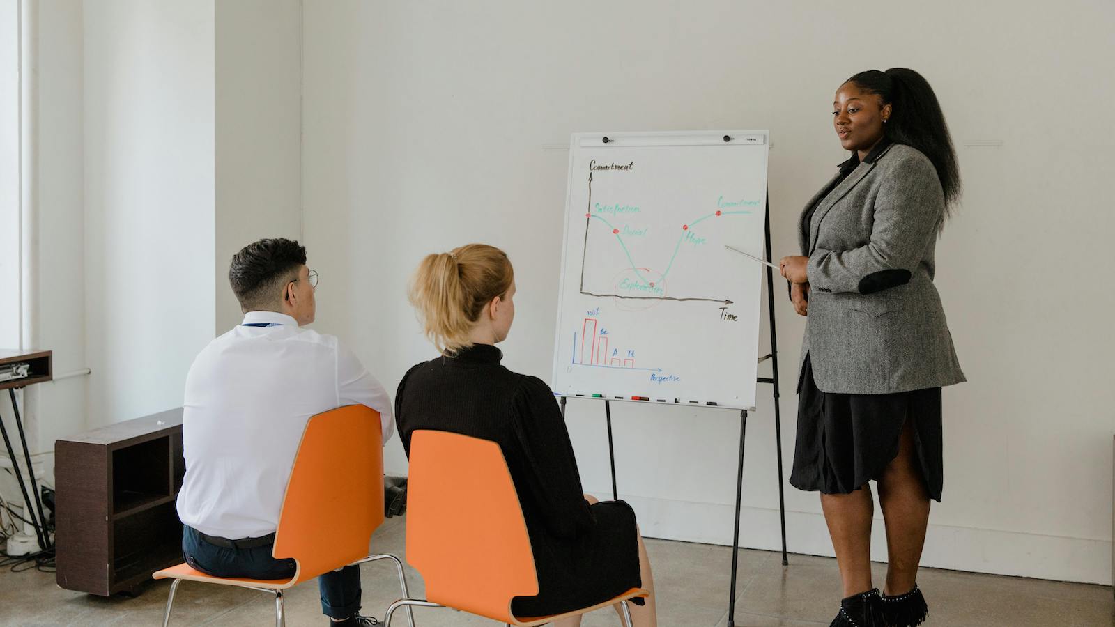 A Woman Presenting in Front of a Room of Employees