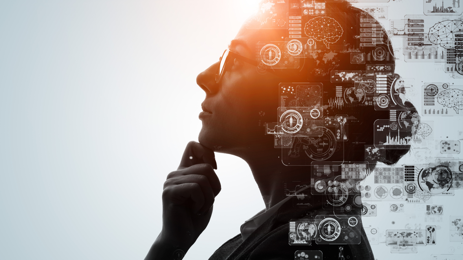 Person thinking in computer