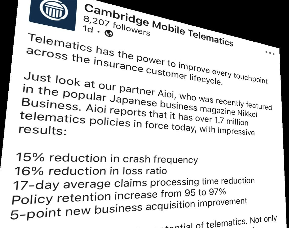 Cambridge Mobile Telematics Facebook post