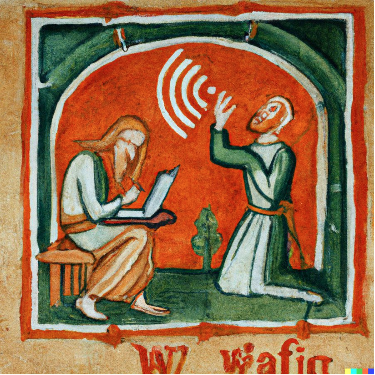 medieval painting of complaining that the Wi-Fi isn't working