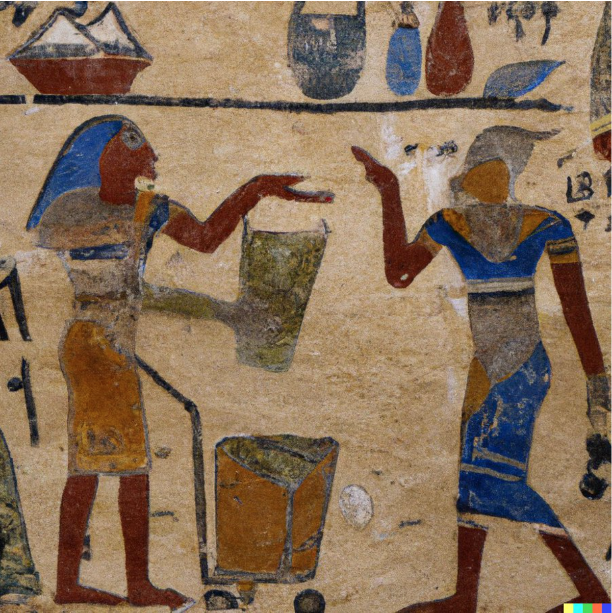 Ancient Egyptian painting depicting an argument about whose turn it is to take out the trash