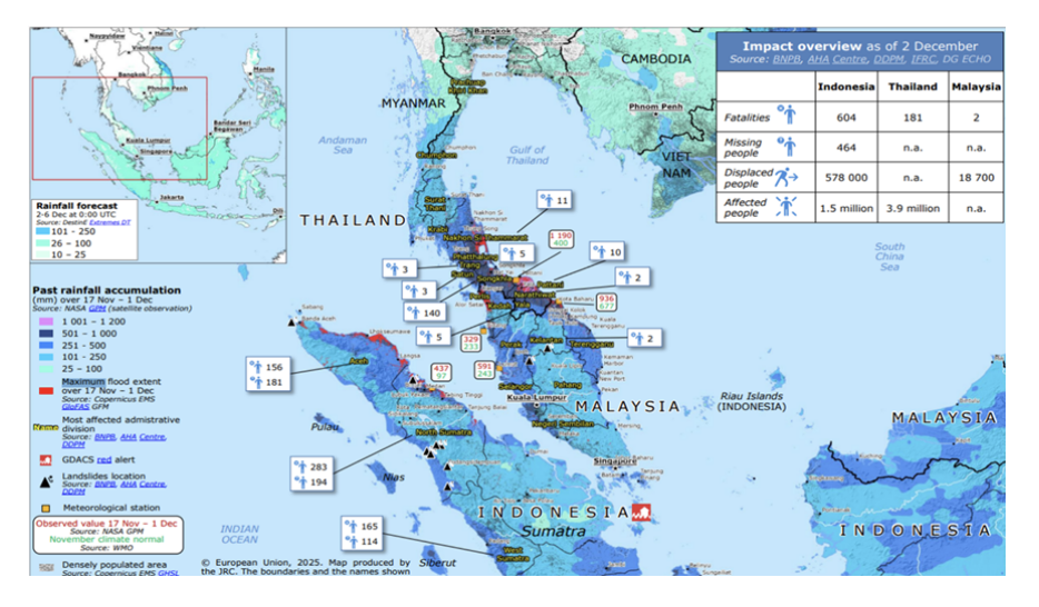  Impact of flooding in Malaysia and Indonesia during November of 2025
