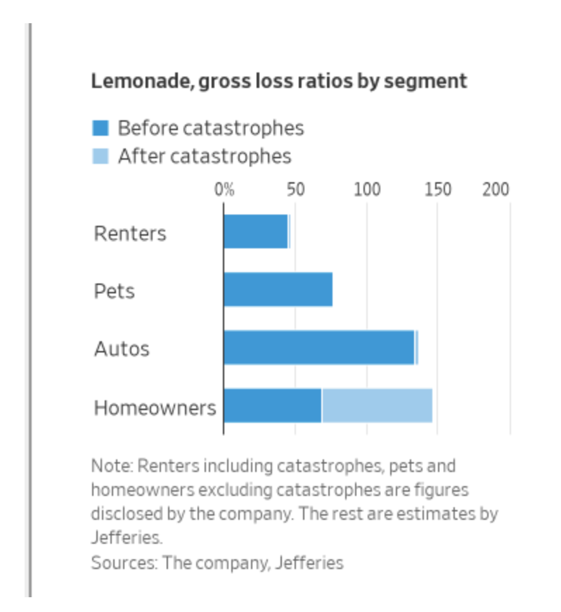 Lemonade, gross loss ratios by segment