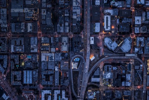 aerial view of a city with many interlocking streets 