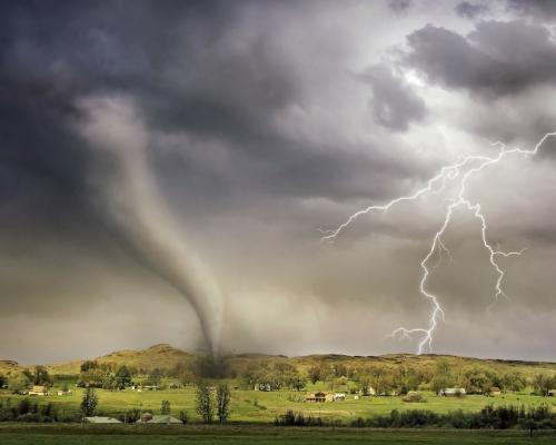 Tornado and lightning storm