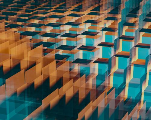 3D image of square blocks in turquoise and orange 