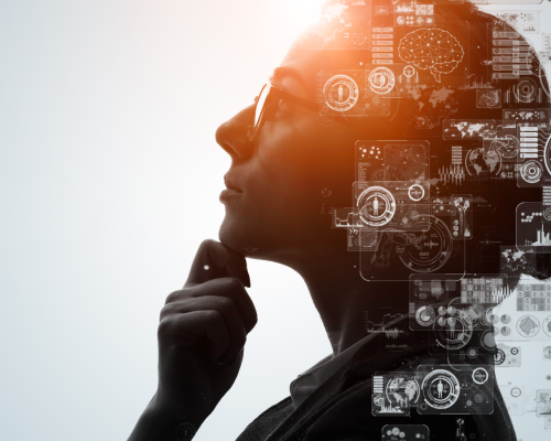 Person thinking in computer