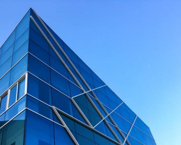 tall blue building