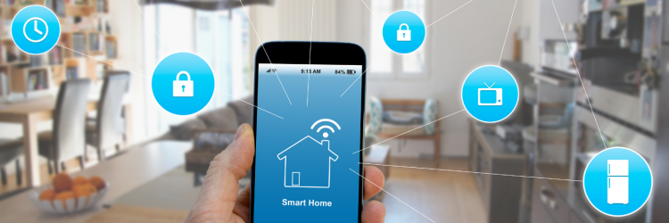 a picture of a phone connecting to smart home features