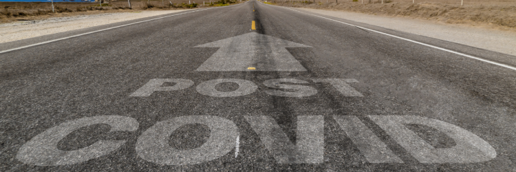 a picture of the road with a text overlay that reads "post covid" 