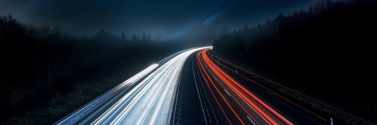 Long exposure of car lights on a highway at night