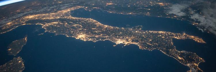 Overhead view of Earth with lights