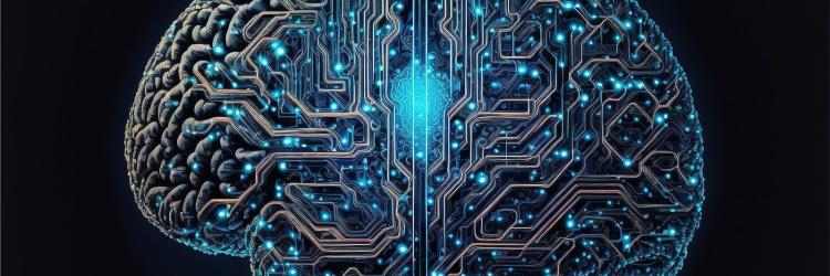 Cyber brain showing innerworkings on a black background