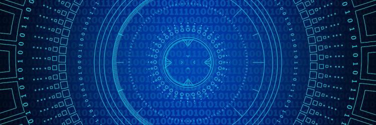 Blue photo showing cyber with binary code 
