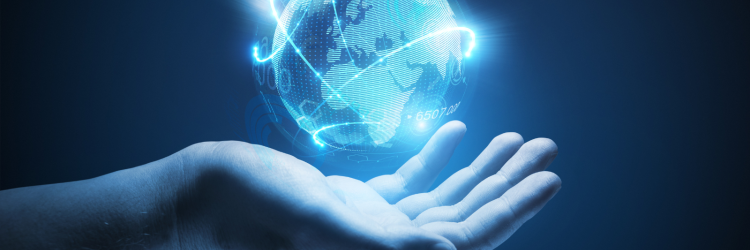 hand holding glowing earth