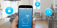 a picture of a phone connecting to smart home features