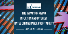 A graphic reading "The Impact of Rising Inflation and Interest Rates on Insurance Profitability" with a background of a rising graph