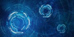 Abstract photo of a blue image showing technology and cyber