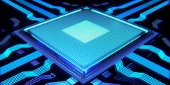 CPU comptuer processer close-up photo in blue