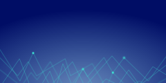 Dark blue gradient background with green lines on the bottom that look like mountains