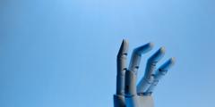 Robot Fingers on Blue Background