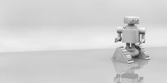 Computer rendered robot on plain white and gray background