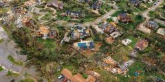 Dramatic view of village houses damaged by natural disaster